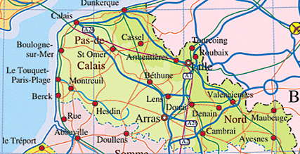 Close Up Map of Calais Region